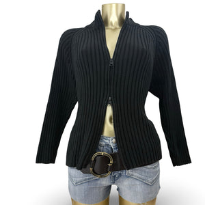 Black ribbed zip up jumper (XL)