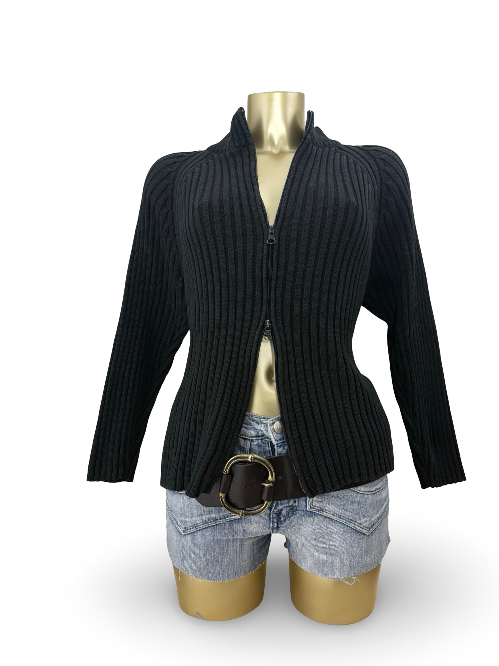 Black ribbed zip up jumper (XL)