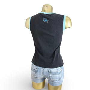 Black zip up cotton graphic tank top (L)