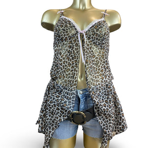 Beige panther mesh babydoll dress (S/M)