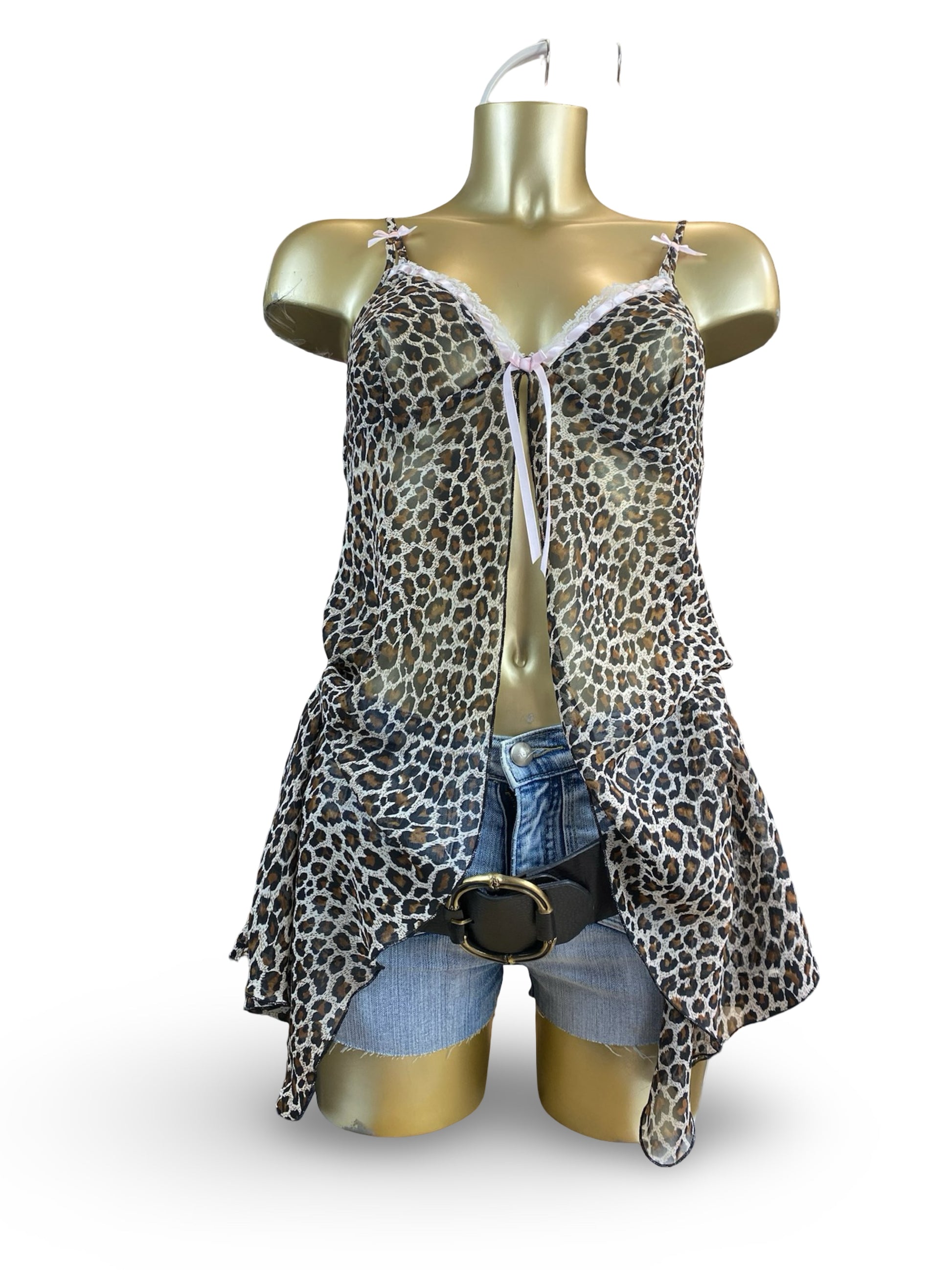 Beige panther mesh babydoll dress (S/M)