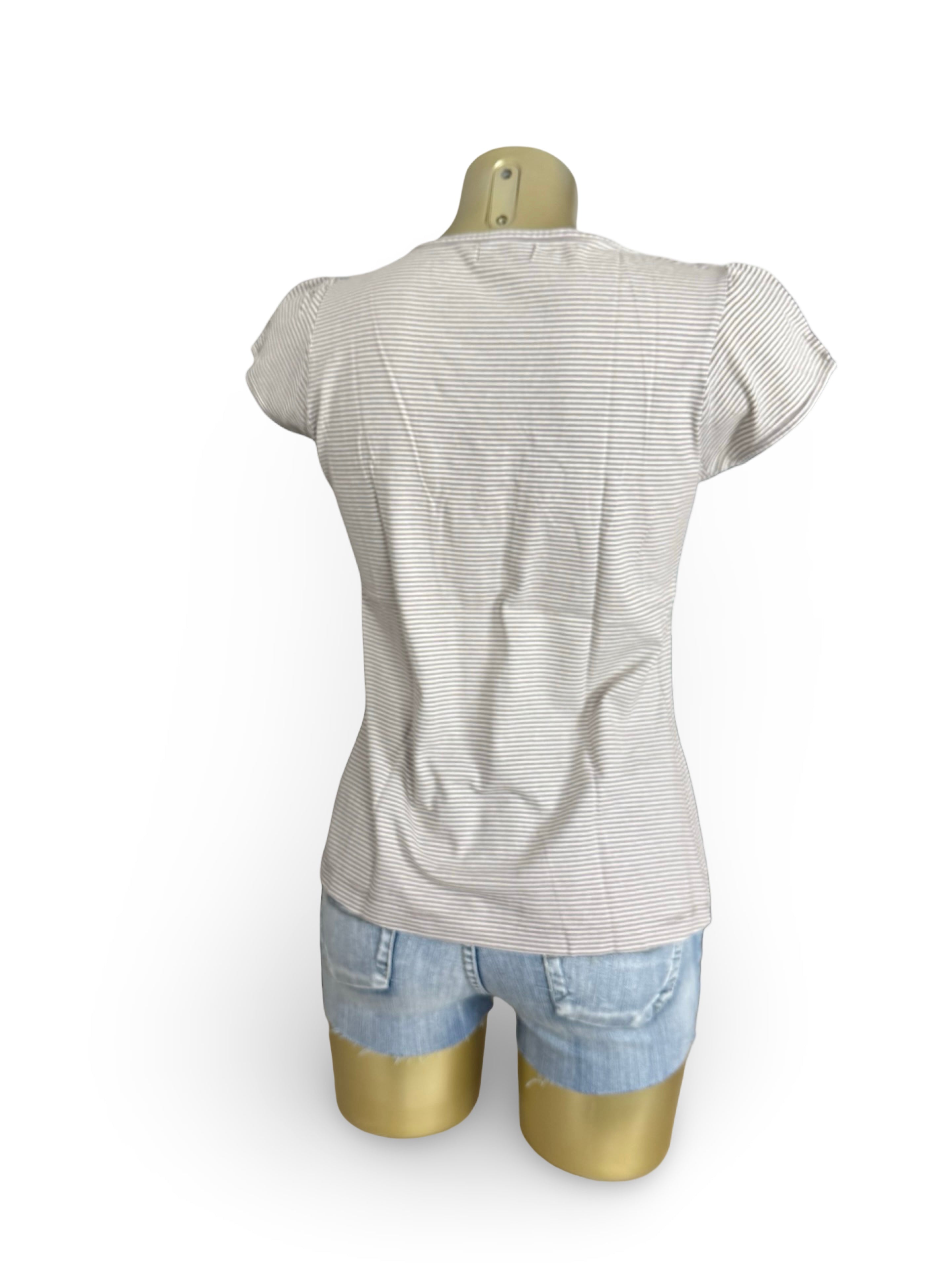 Beige tight fit cotton striped tee (L)