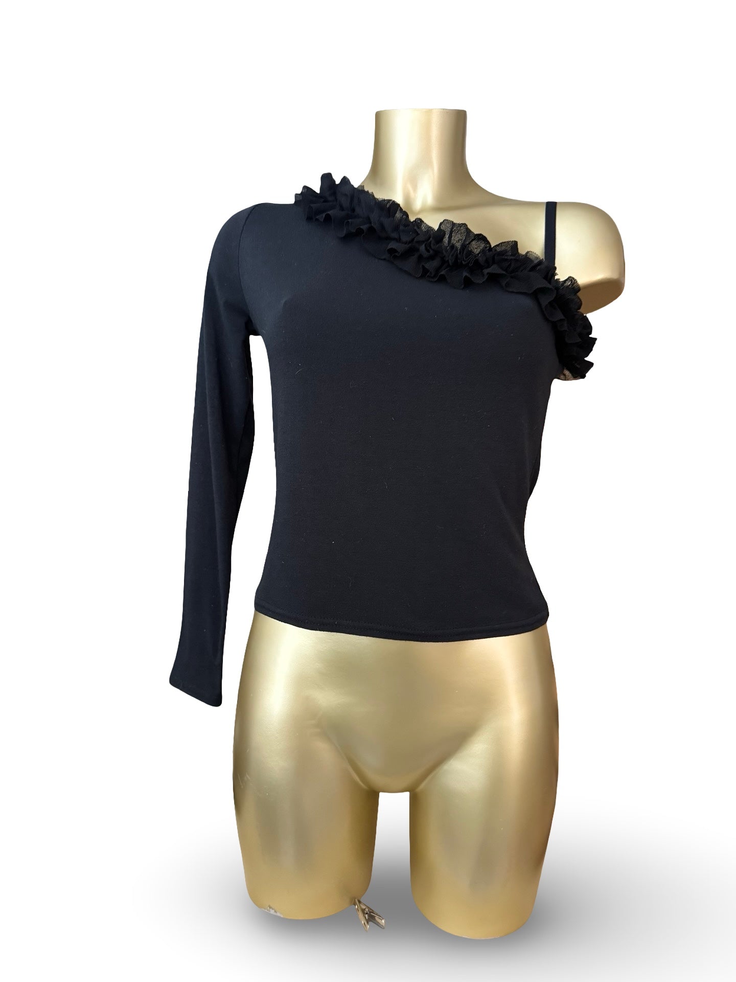 Black asymmetric tight fit long sleeves top (S/M)