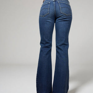 Blue denim mid rise flared pants (S)