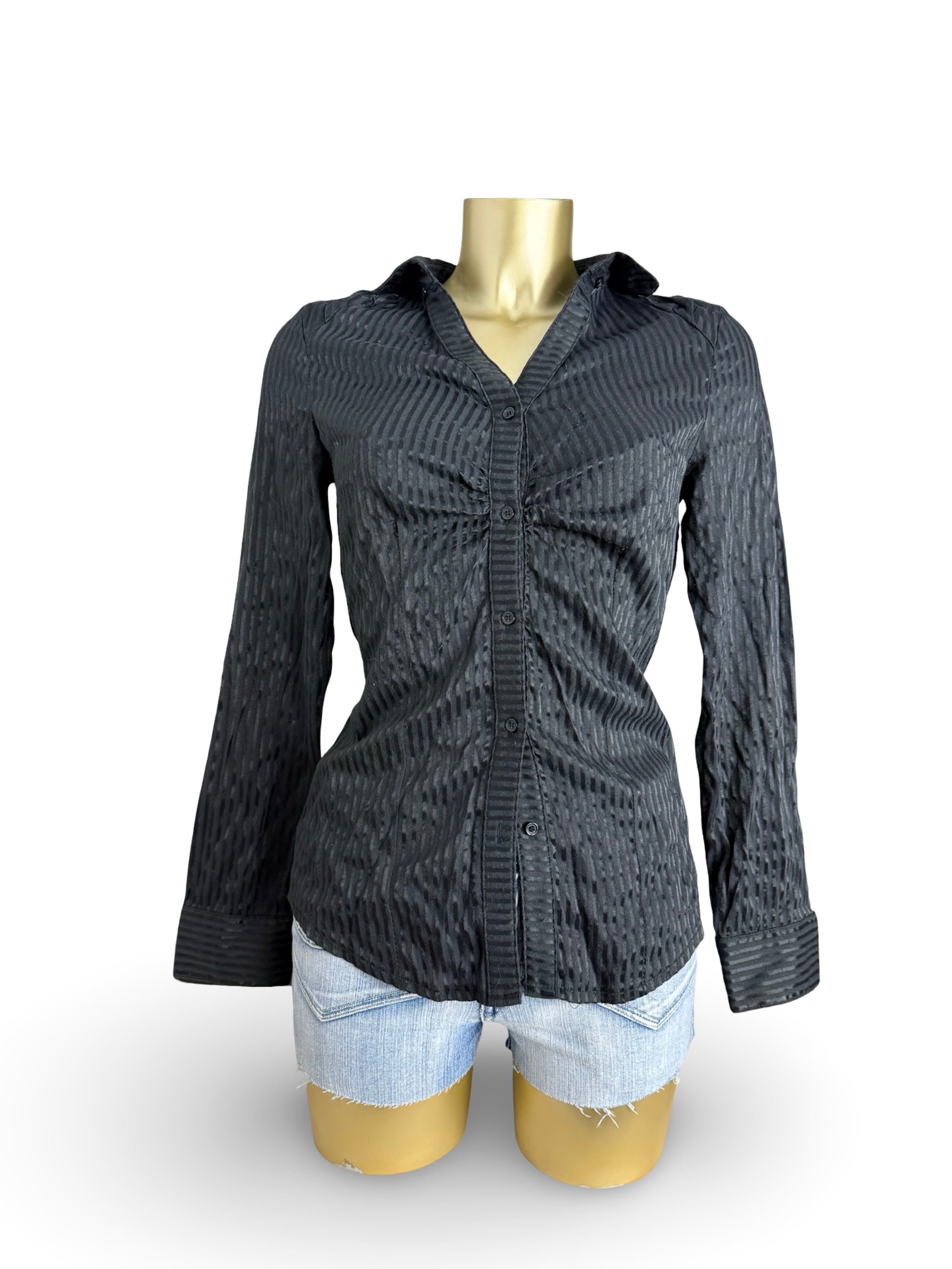 Black striped ruched long sleeves shirt (L)
