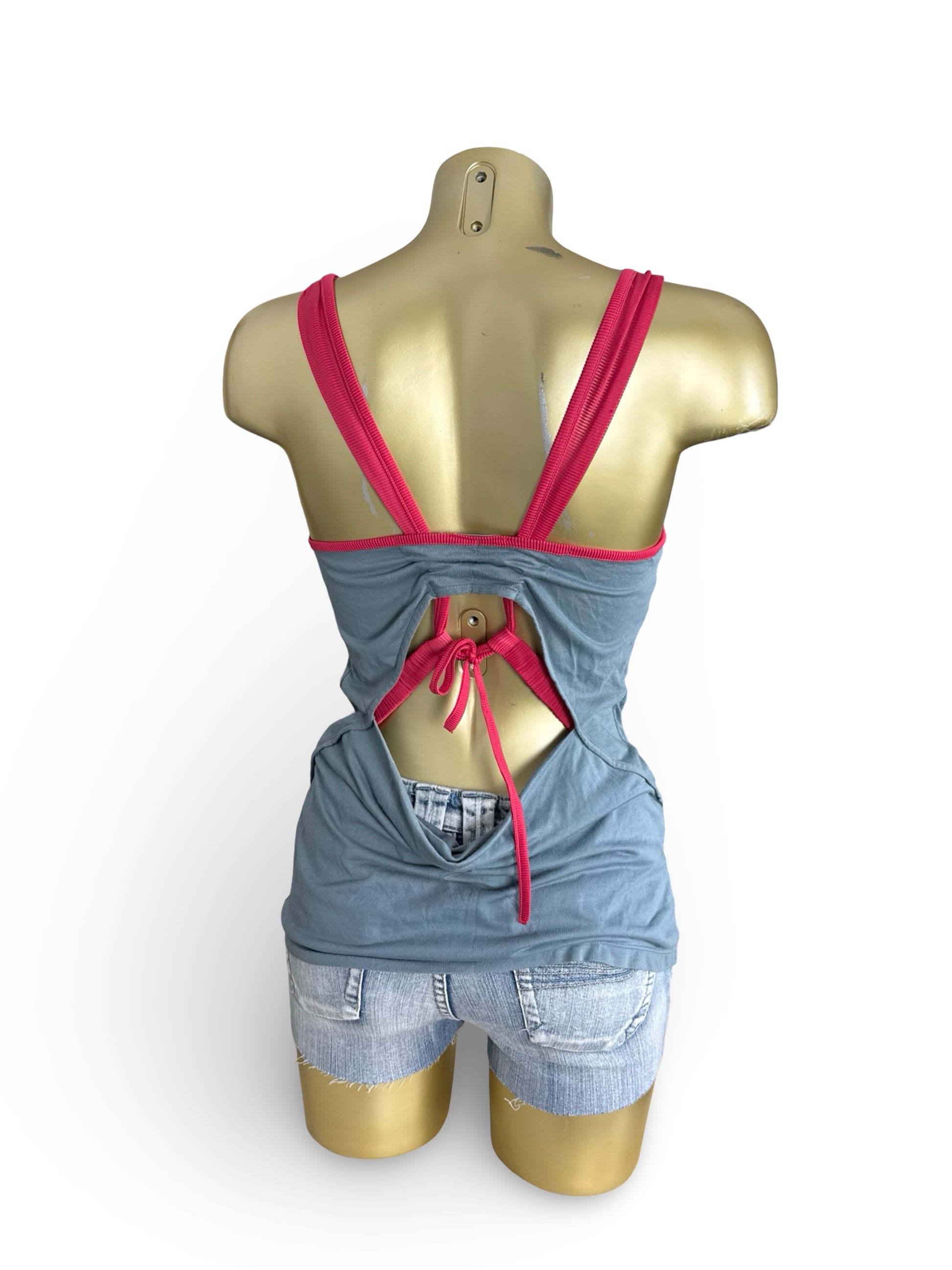 Grey activewear tie up backless top (S/M)