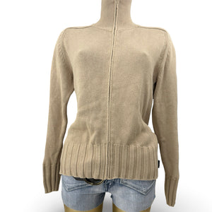 Beige 100% cotton zip up cardigan jumper (L)