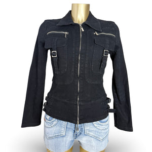 Black 100% cotton biker jacket (S)