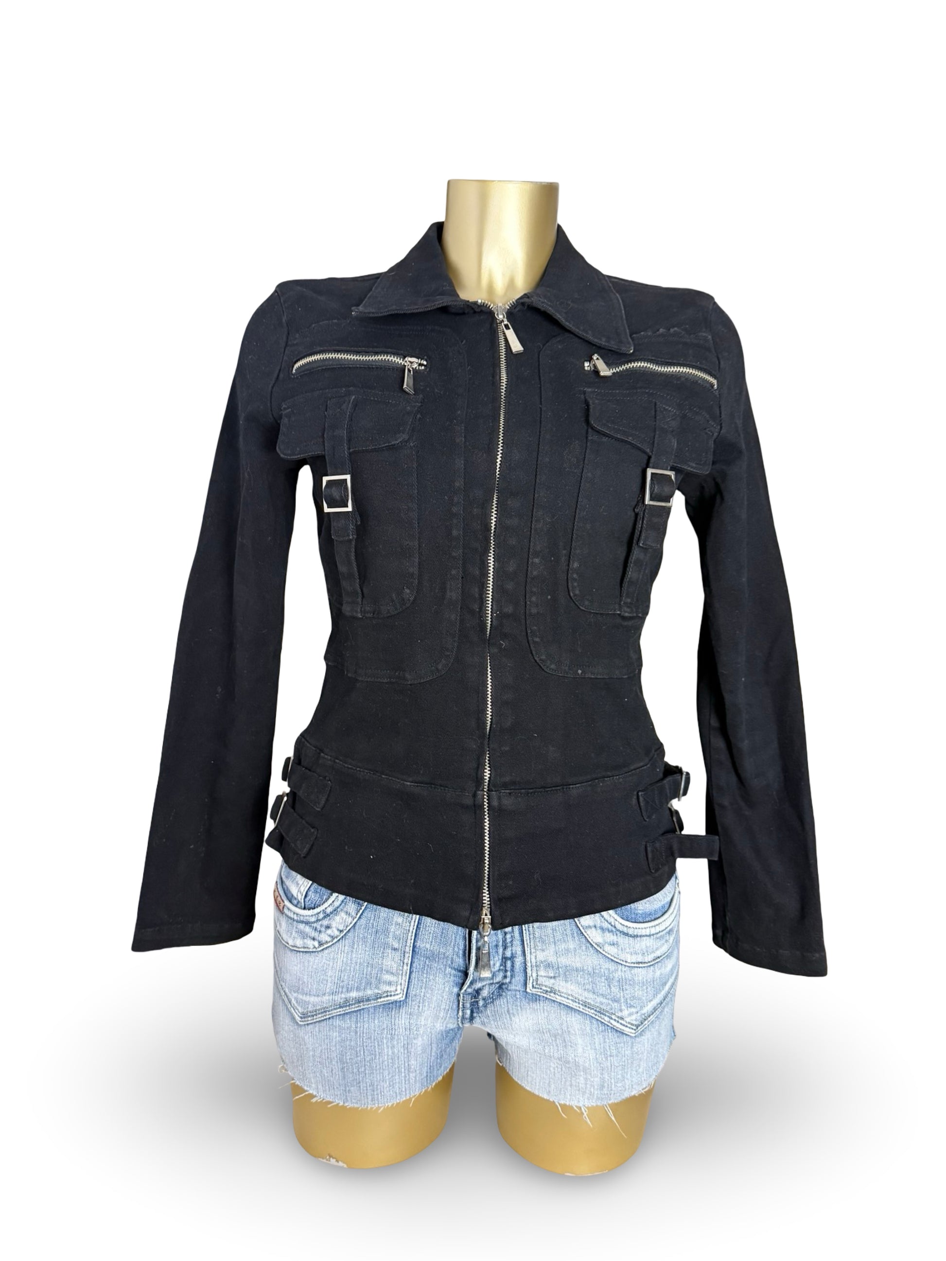 Black 100% cotton biker jacket (S)