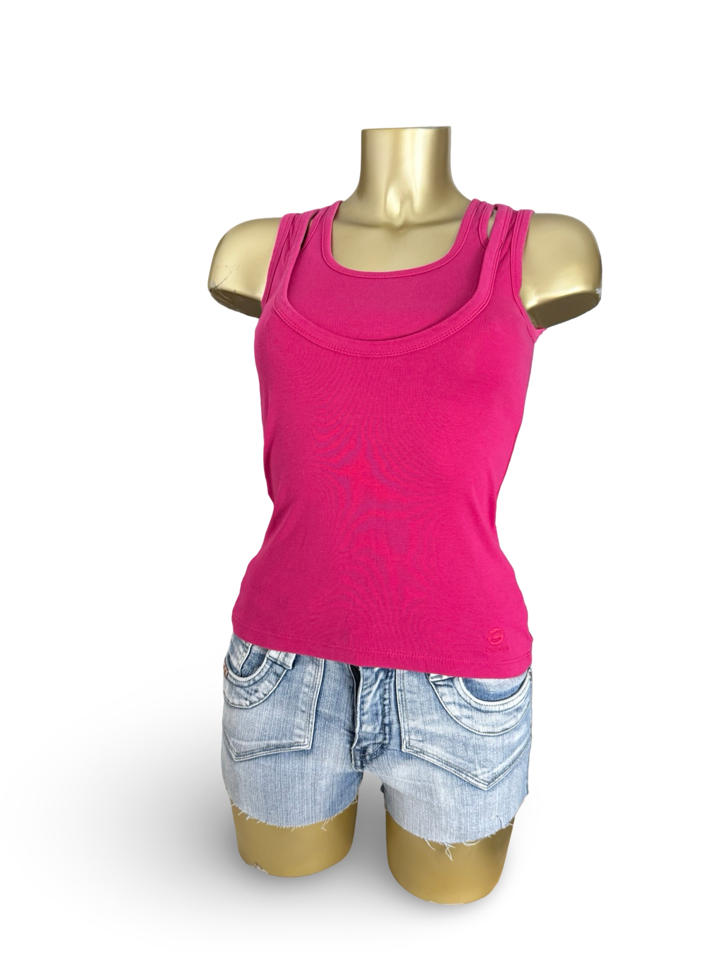 Pink double straps cotton tank top (S)