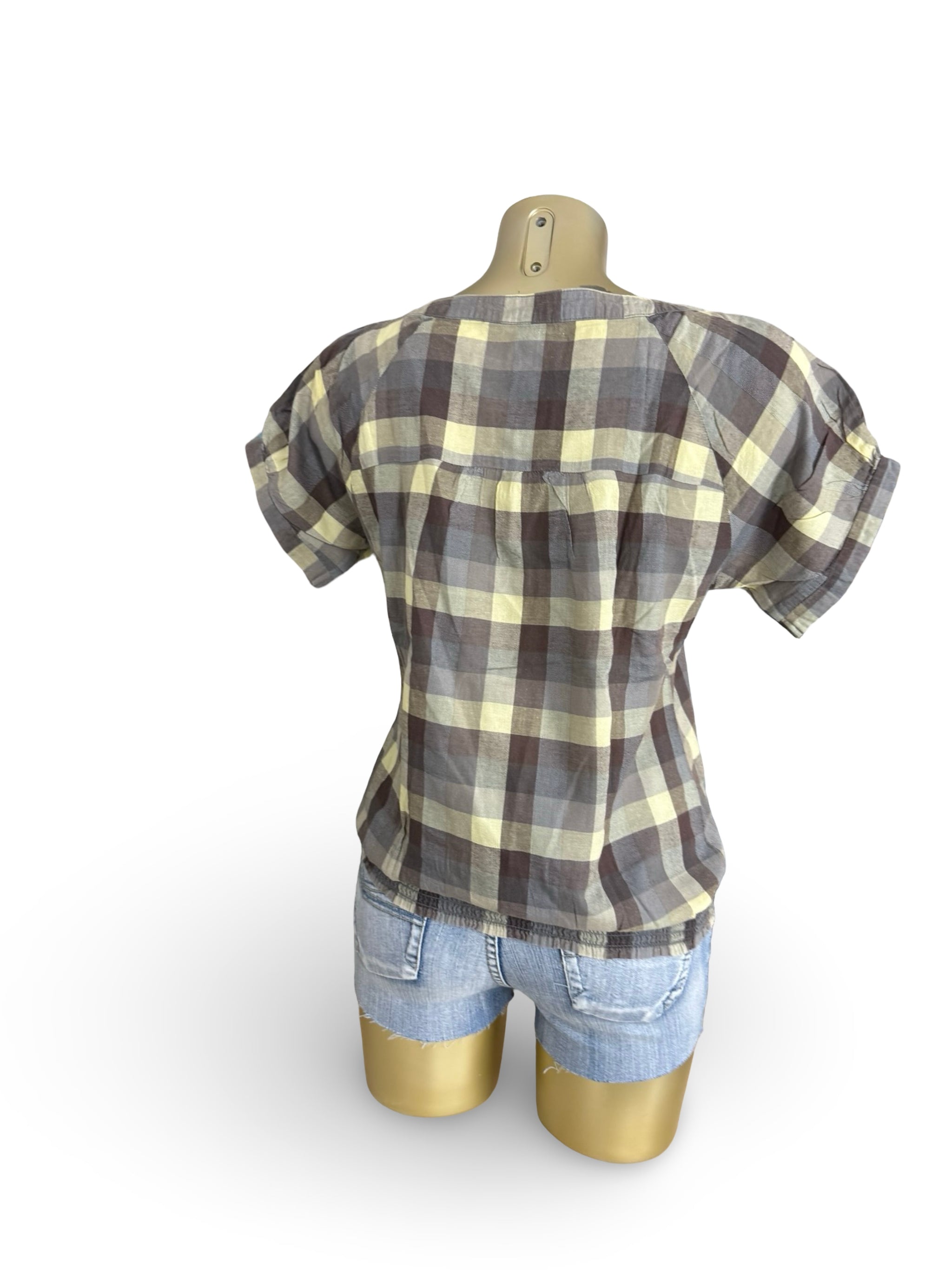Khaki check print cotton tee (XL)
