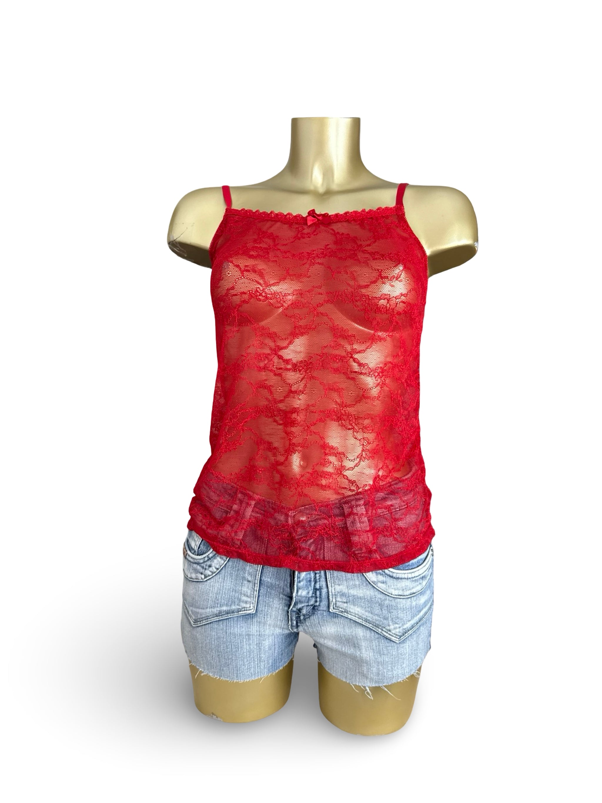 Red mesh tight fit cami top (M/L)