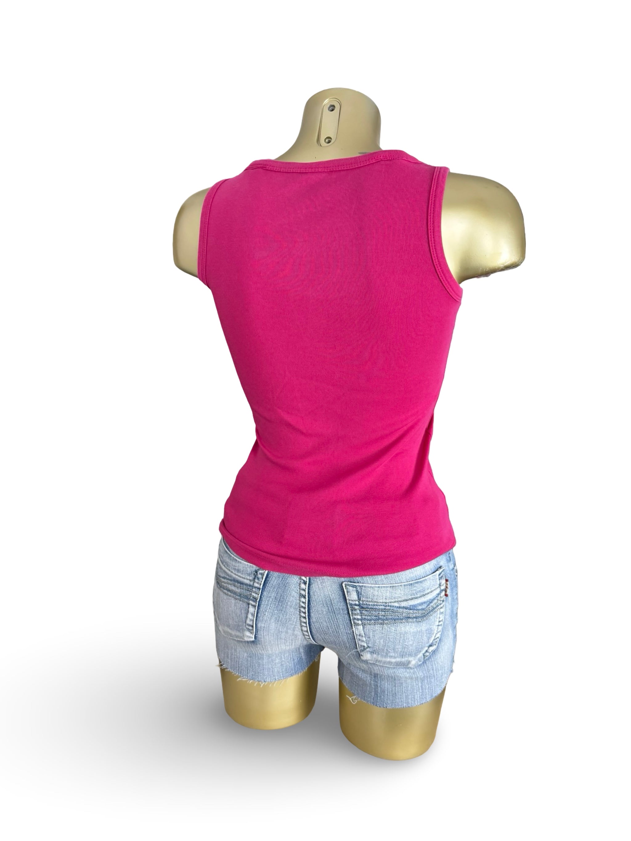 Pink double straps cotton tank top (S)