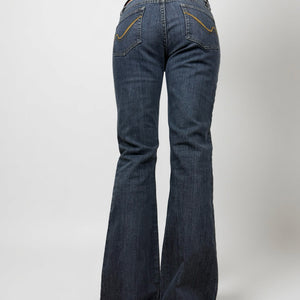 Blue navy denim low rise flared pants (S/M)