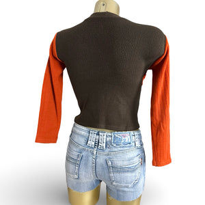 Brown & orange 2 in 1 bolero graphic jumper (XS)