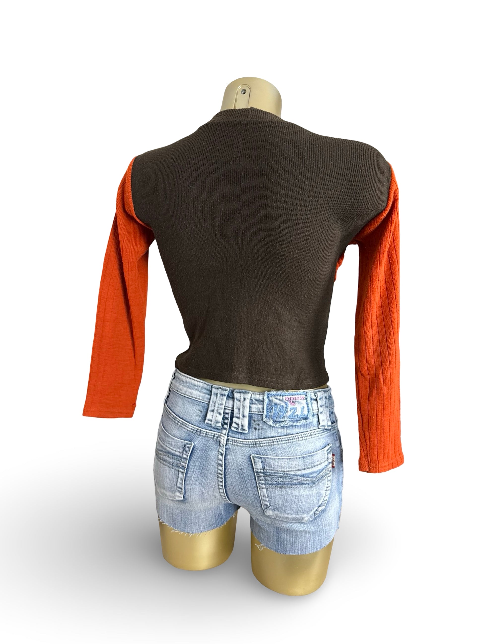 Brown & orange 2 in 1 bolero graphic jumper (XS)