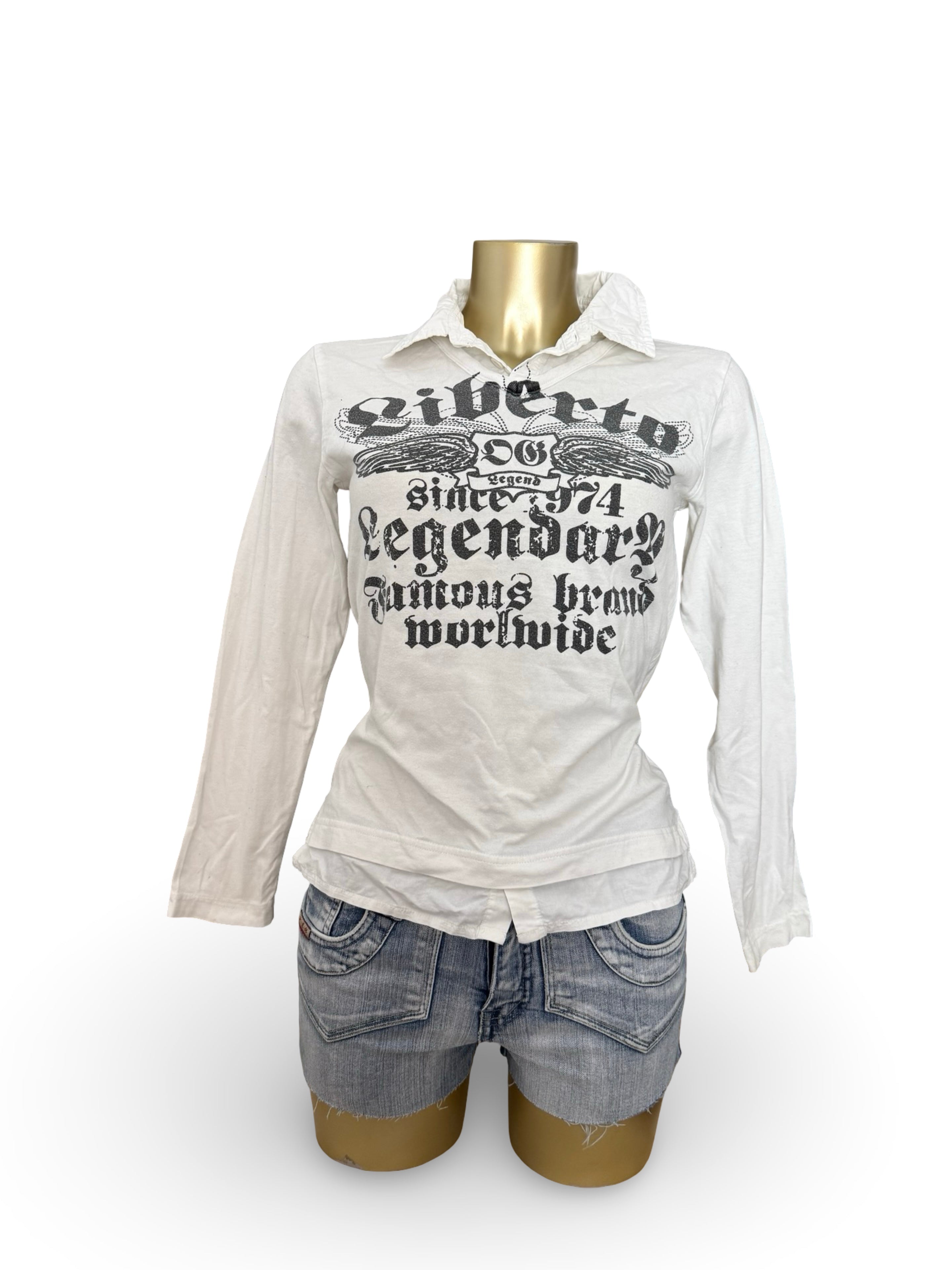 White graphic cotton polo long sleeves top (M/L)