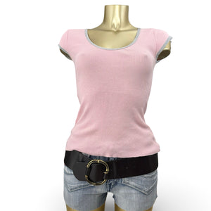Baby pink cotton ribbed tight fit tee (M)