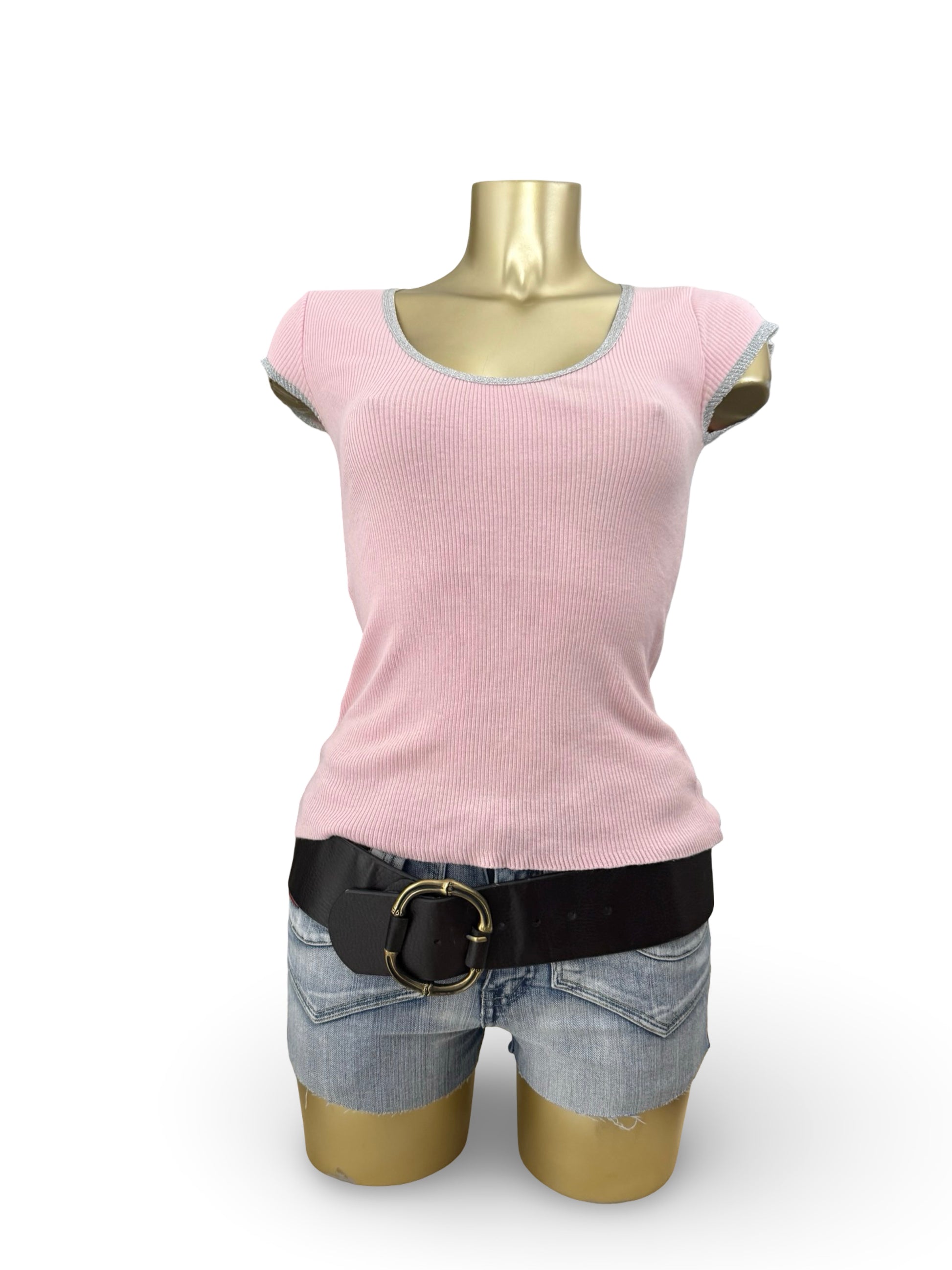 Baby pink cotton ribbed tight fit tee (M)