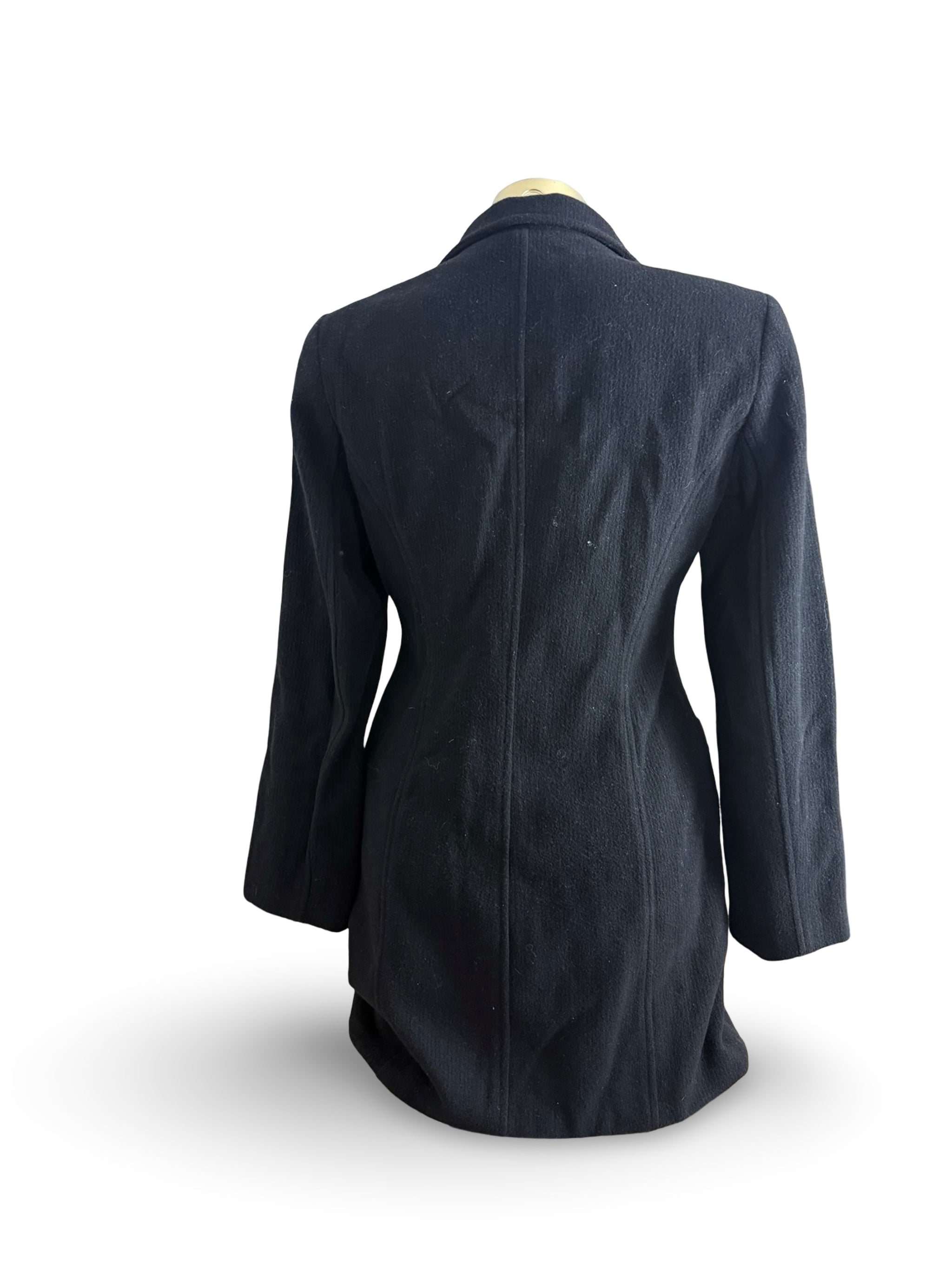 Black trench zip up wool coat (S/M)