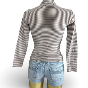 Beige striped tight fit long sleeves top (S)