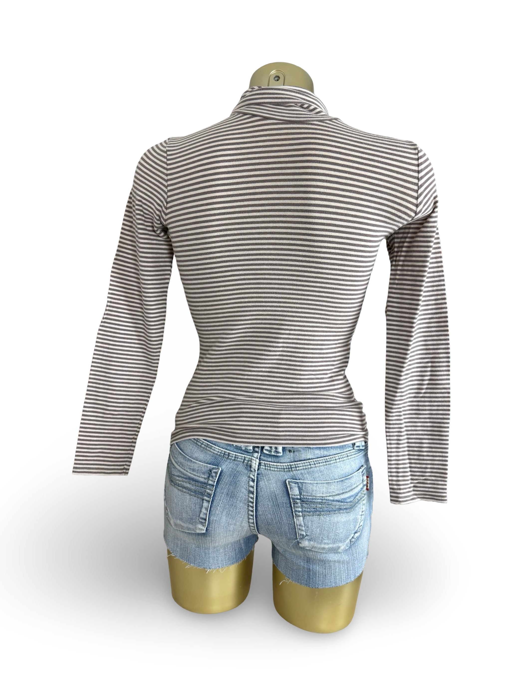 Beige striped tight fit long sleeves top (S)