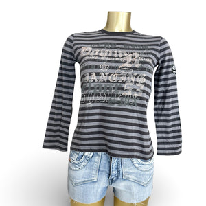 Grey striped cotton long sleeves top (XS)