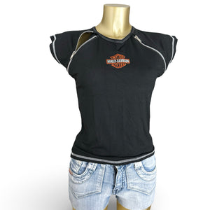 Black cotton zip up biker tee (S)