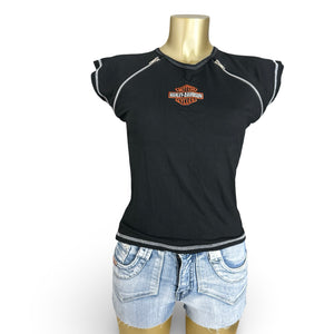 Black cotton zip up biker tee (S)