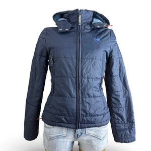 Blue hooded puffer jacket (M)