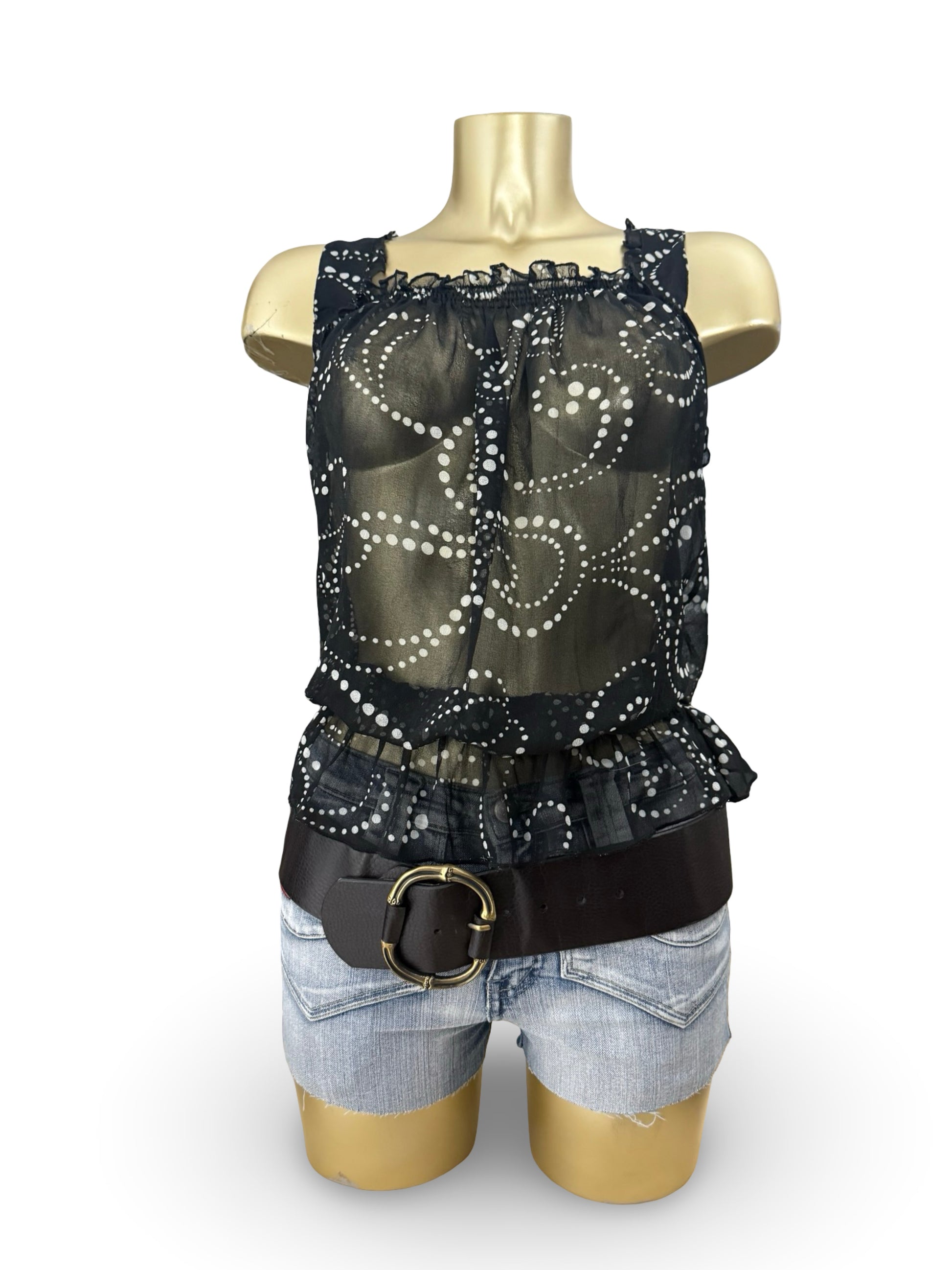 Black graphic mesh tight fit top (XL)