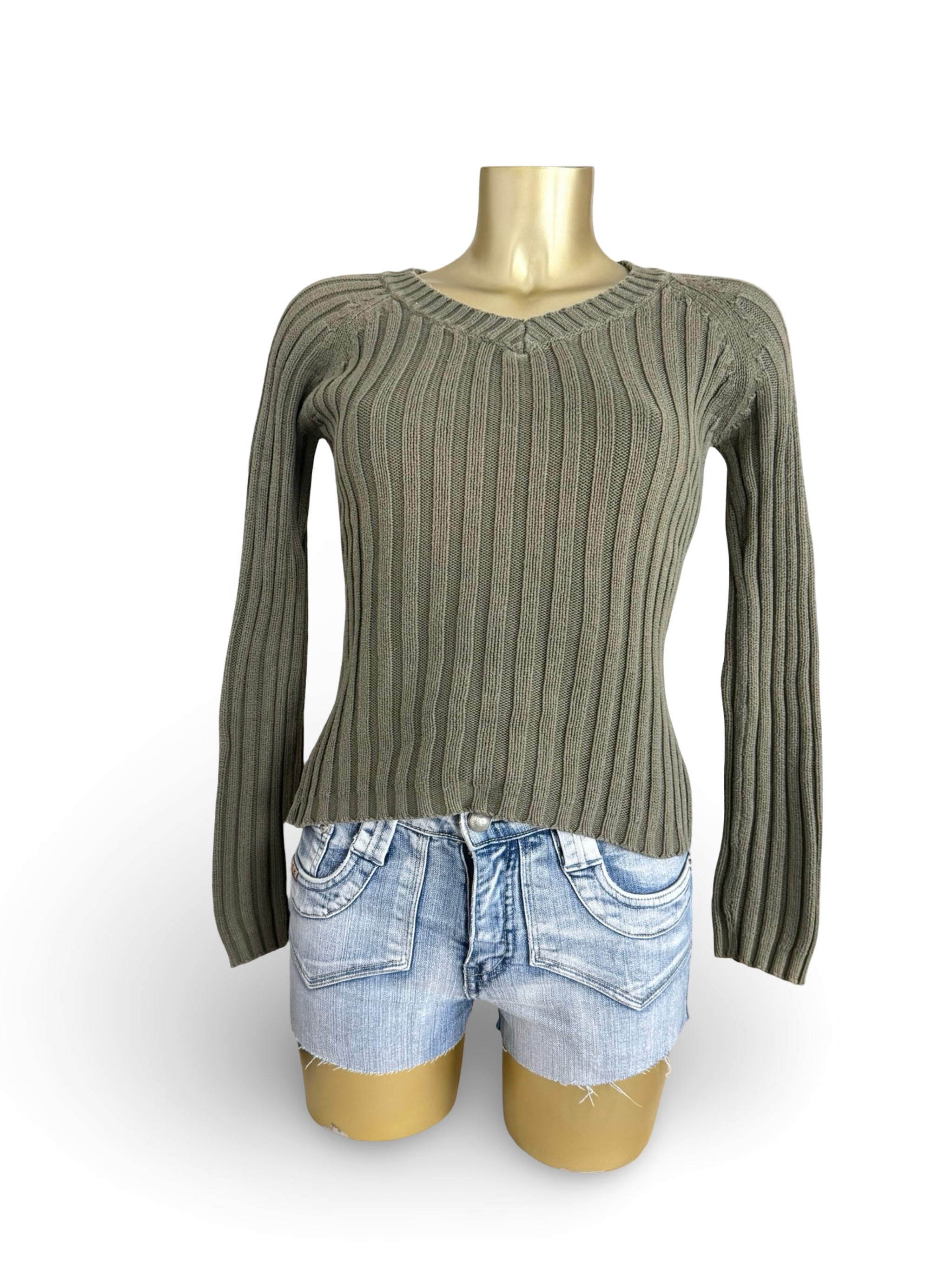 Khaki ribbed cotton jumper (S/M)