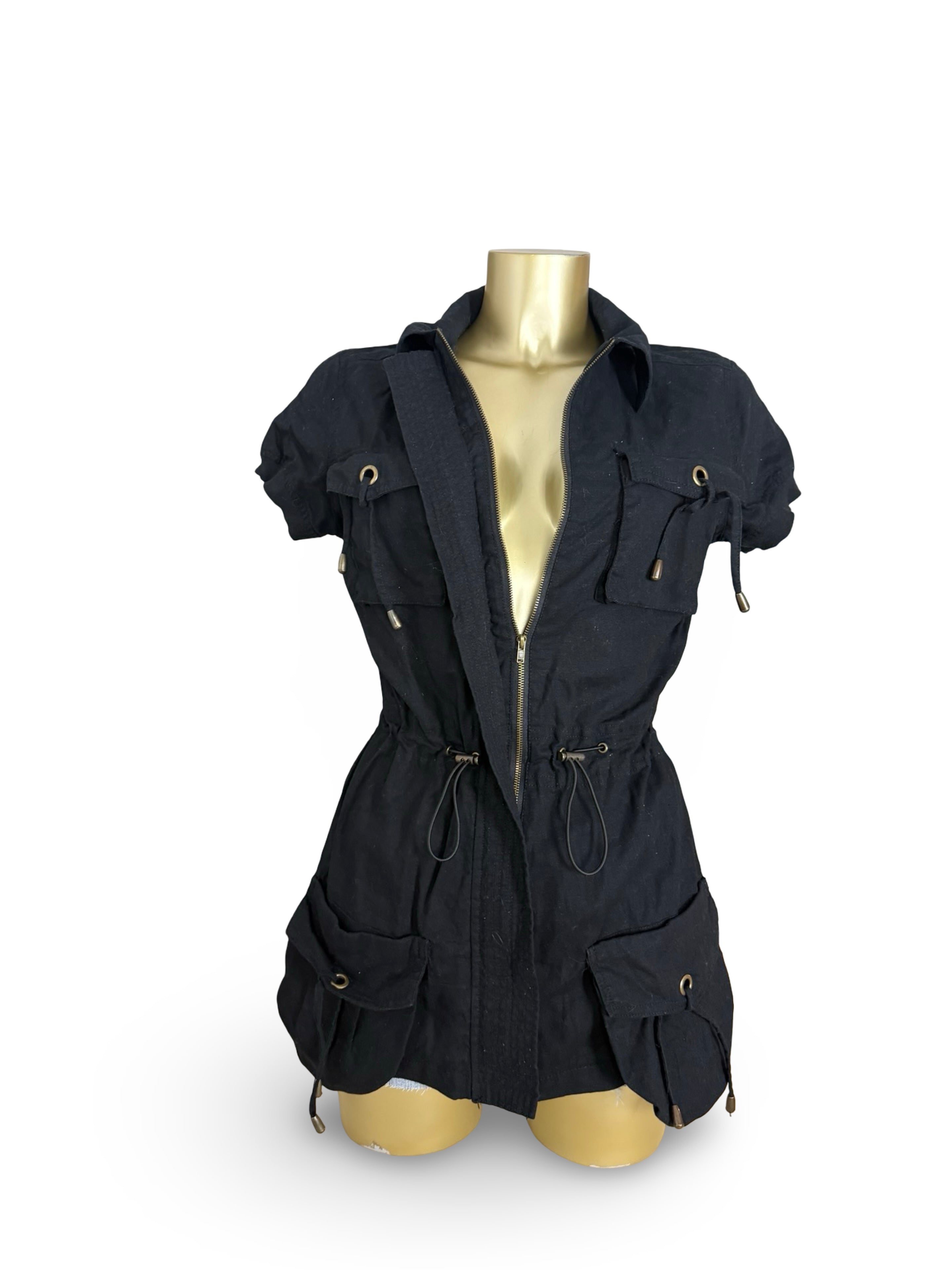 Black linen 2 in 1 short sleeves jacket / mini dress (S)