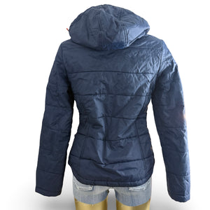 Blue hooded puffer jacket (M)