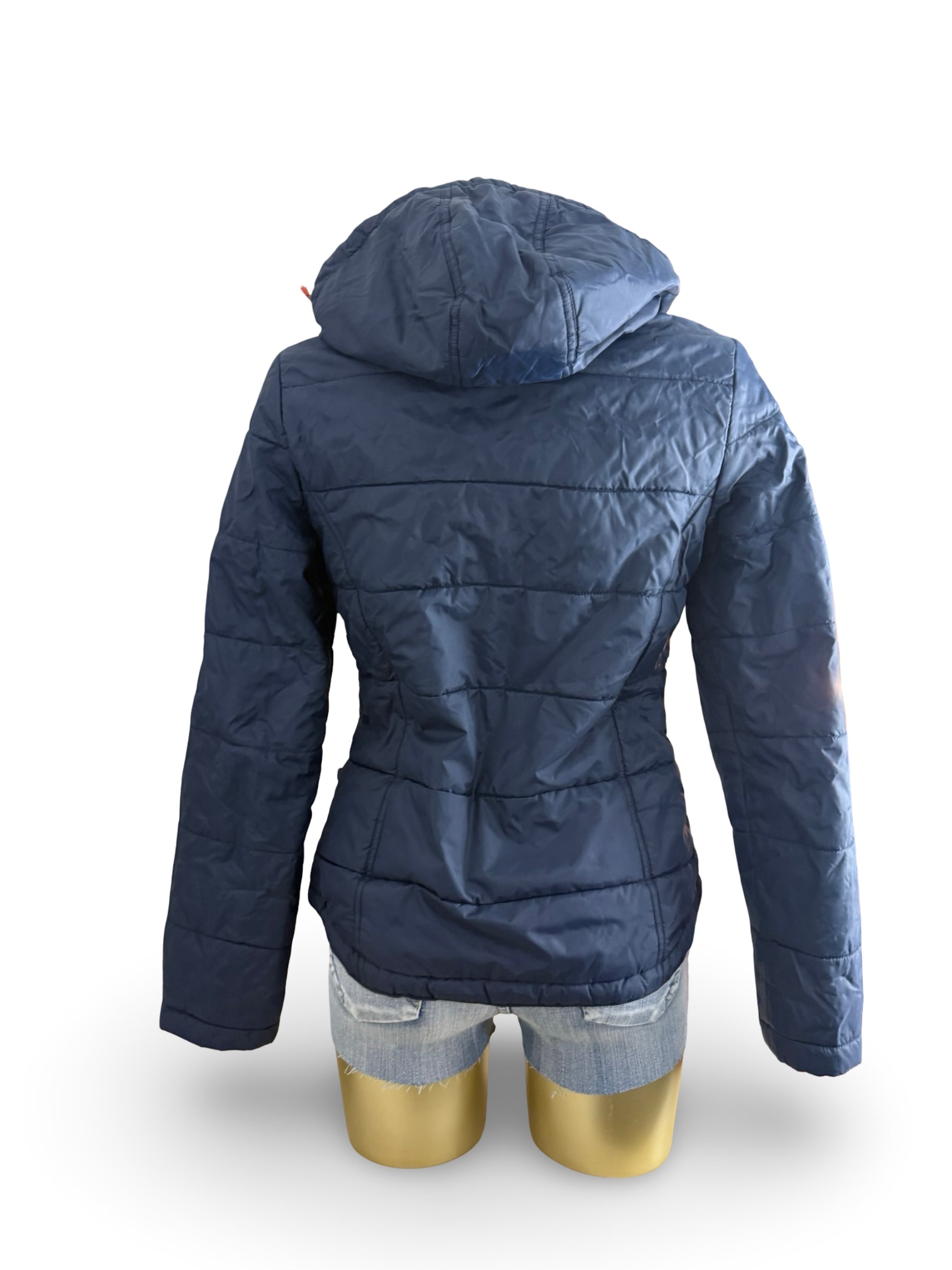 Blue hooded puffer jacket (M)