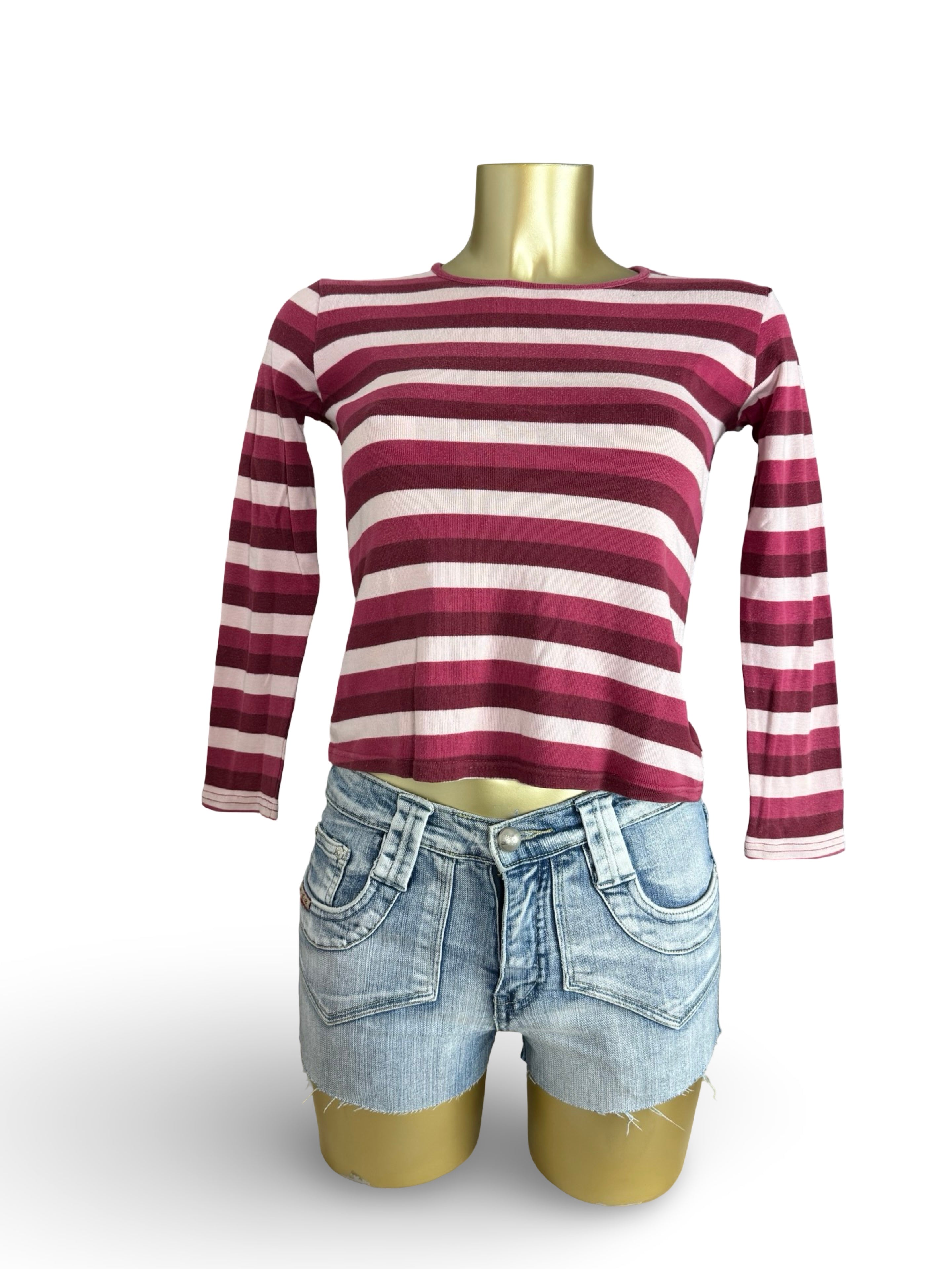 Pink & red striped long sleeves top (XS)