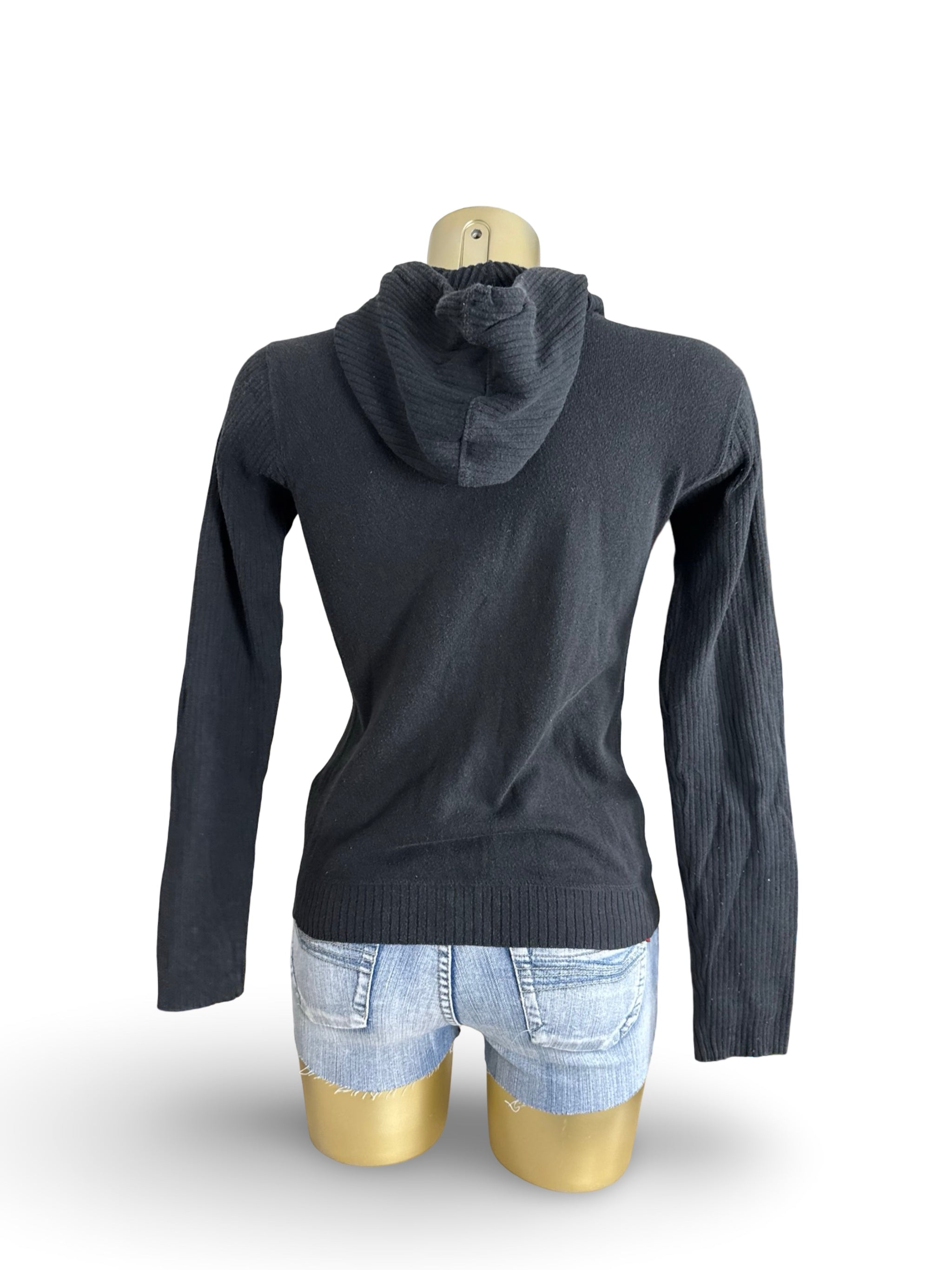 Black cotton zip up tight fit hoodie (XS)