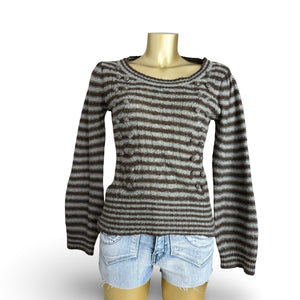 Khaki striped flared sleeves jumper (S/M)