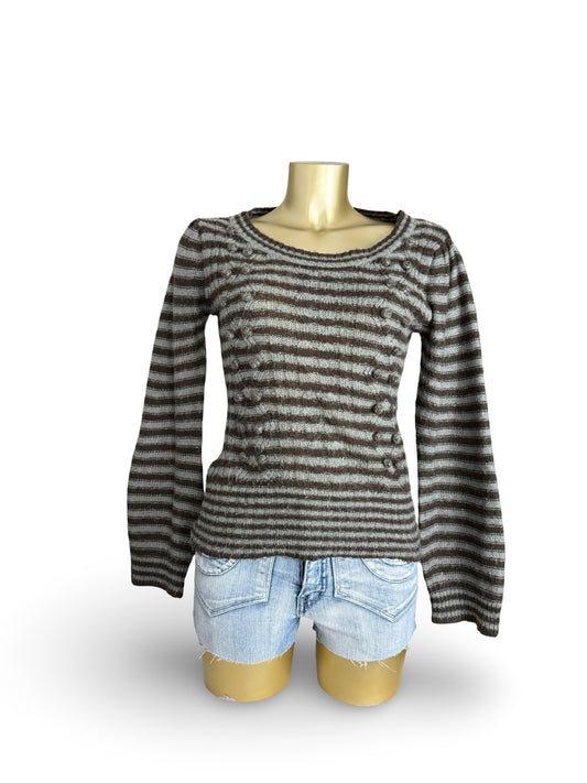 Khaki striped flared sleeves jumper (S/M)
