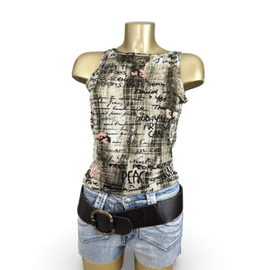 Khaki graphic lycra top (M)