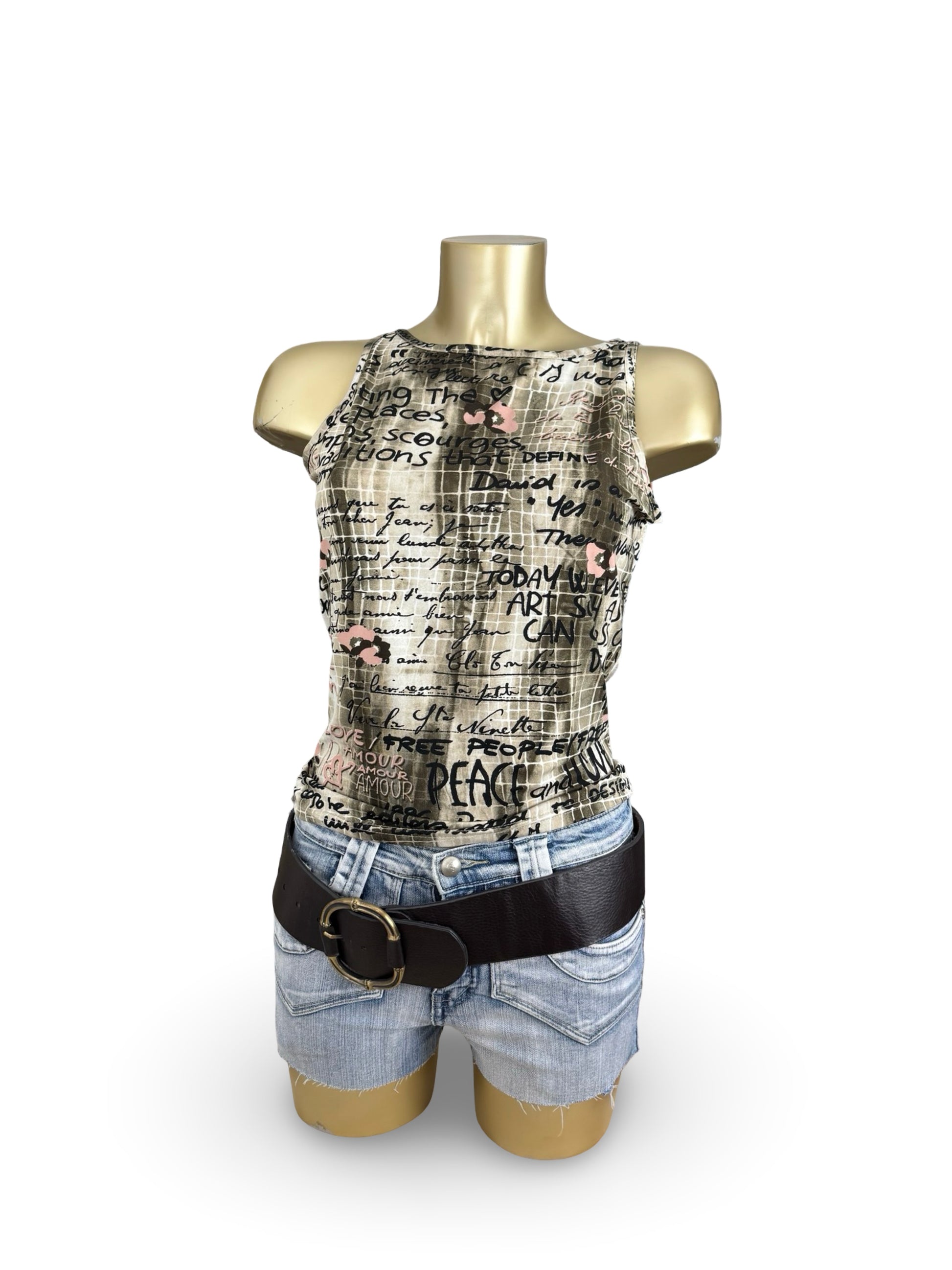 Khaki graphic lycra top (M)