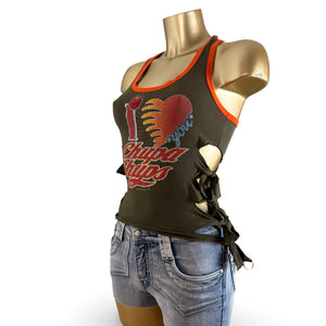 Khaki tight fit glitters cotton tank top (XS)