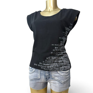 Black tight fit graphic text tee (L)