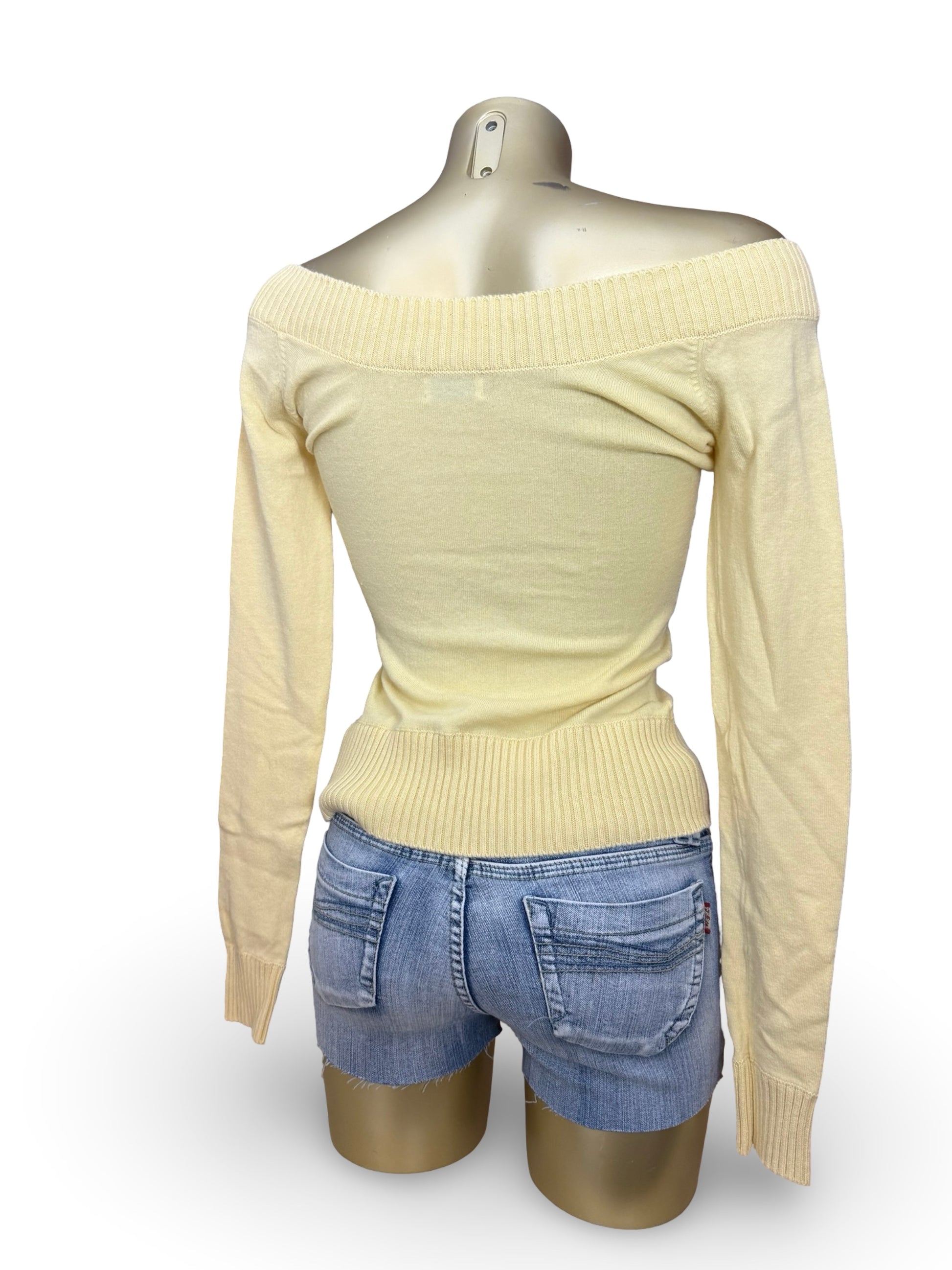Yellow tight fit large neck jumper (XS/S)