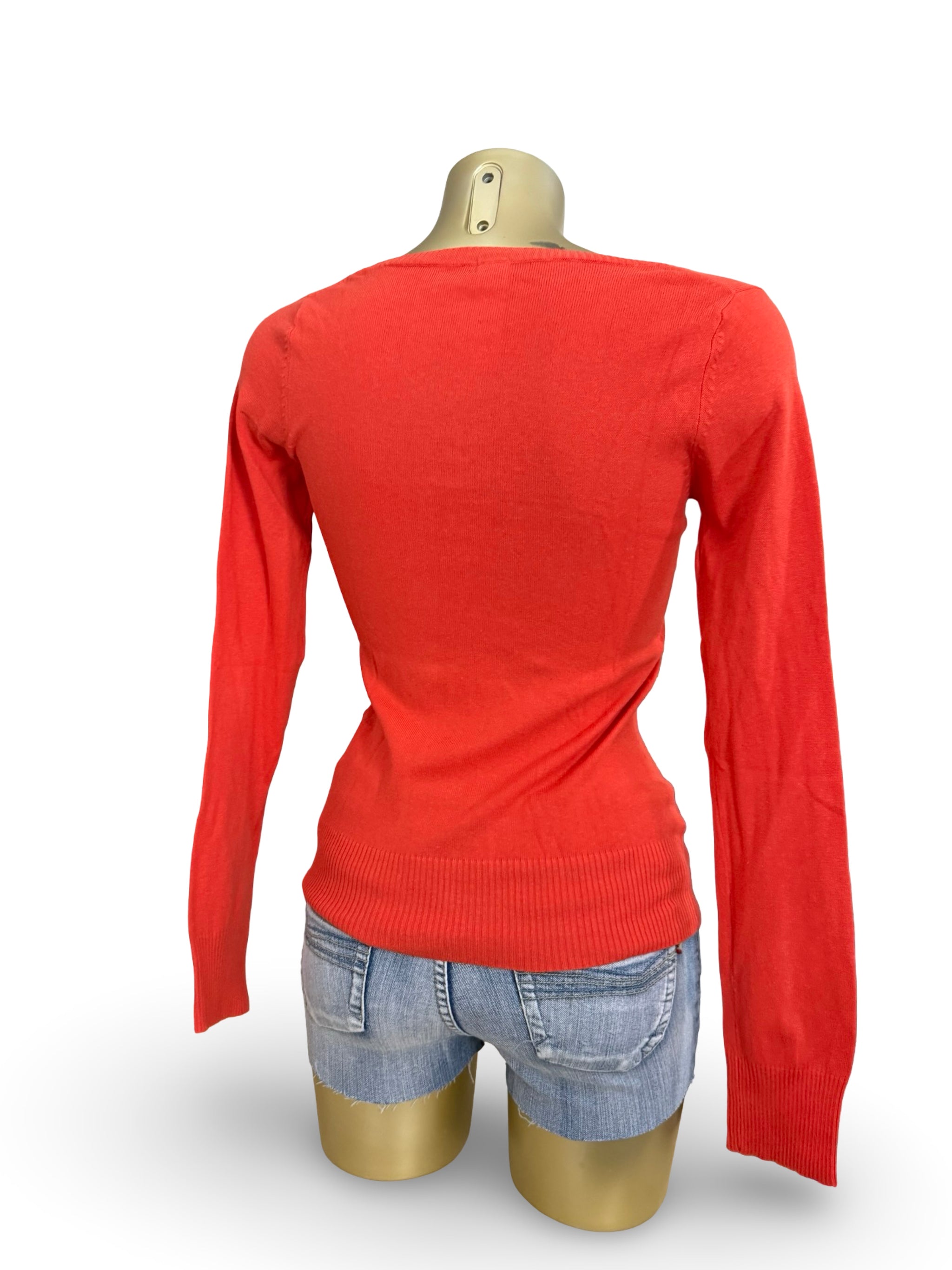 Orange ribbed tight fit jumper (M)
