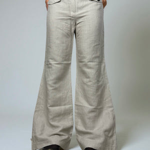 Beige linen low rise baggy pants (XL)