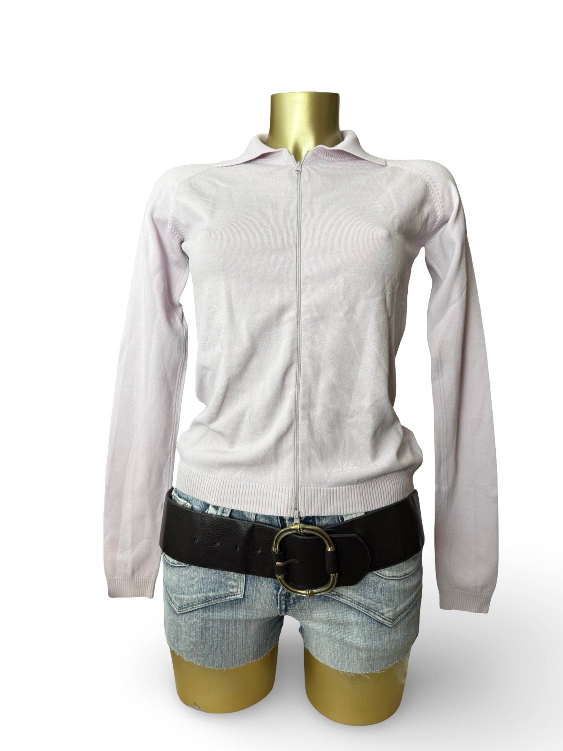 Pink polo neck tight fit zip up jumper (S/M)