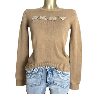 Beige spell out logo cotton jumper (S/M)