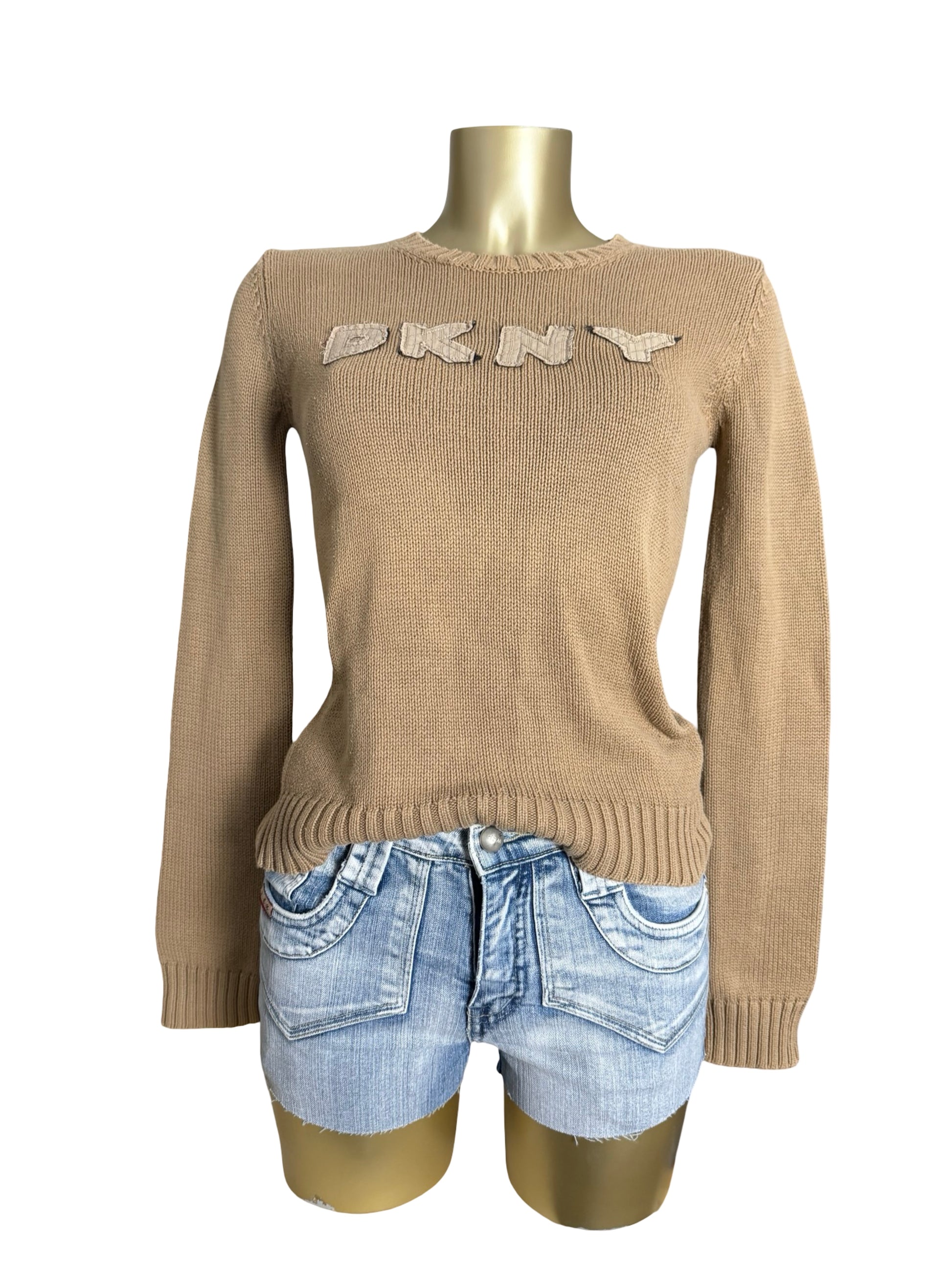 Beige spell out logo cotton jumper (S/M)