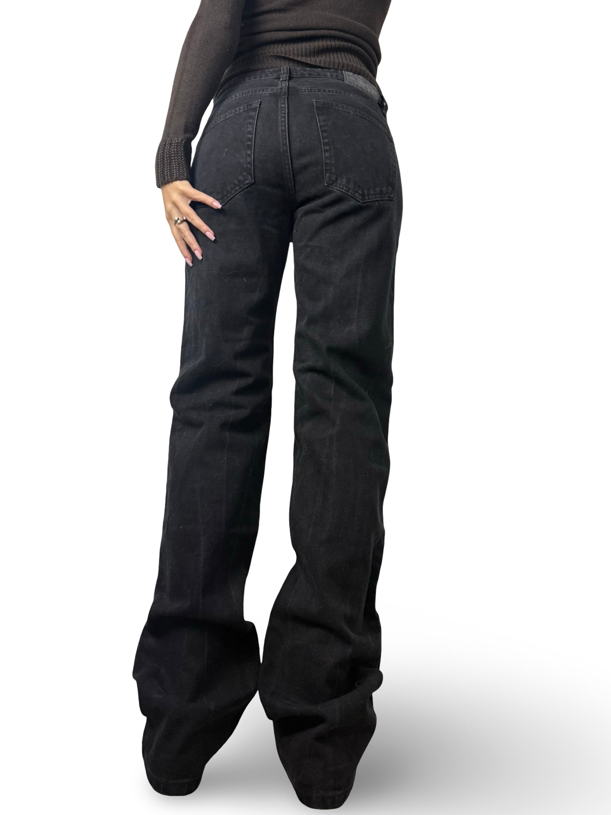 Black denim mid rise baggy pants (S/M)